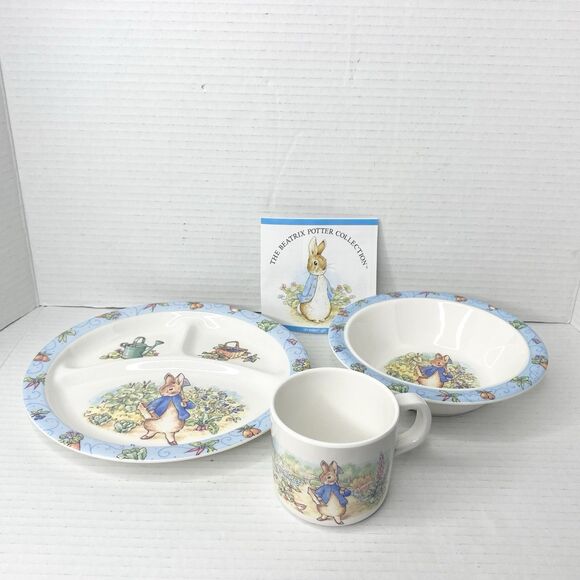 Vtg 1997 Beatrix Potter Peter Rabbit and Friends 3 Piece Children's Melamine Set - Picture 2 of 9